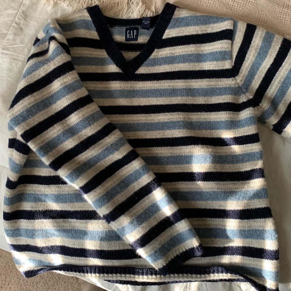 striped v-neck sweater